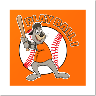 Play Ball! San Fransisco Giants Baseball Mascot Lou Seal Posters and Art